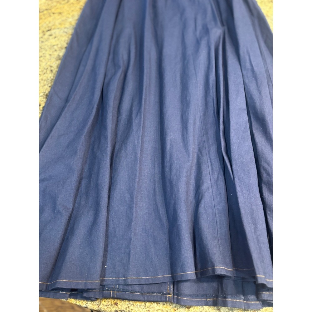 Donna Morgan for Maggy Sleeveless Trench Style Dress Midi Blue Linen Cotton 14‎ - Picture 8 of 9
